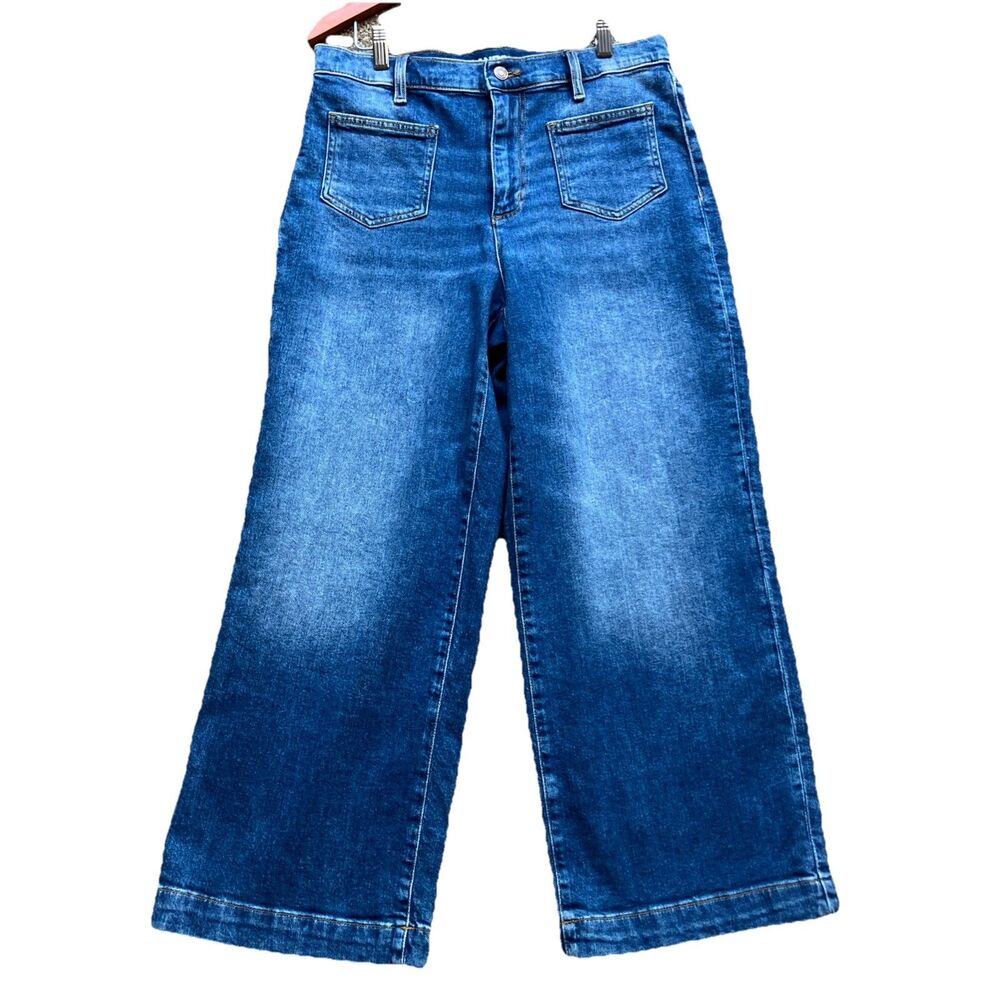 Lands' End Soft Denim High Rise Wide Leg Patch Pocket Crop Jeans Size 10
